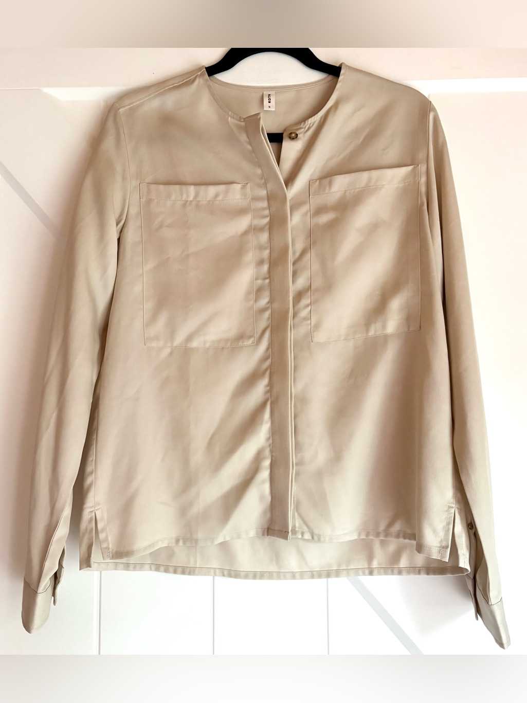 Kotn Utility Button Front Blouse Beige Minimalist Long Sleeve Small